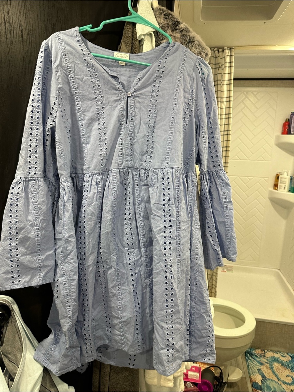 Mud Pie Pale Blue Eyelet Tiered Blouse